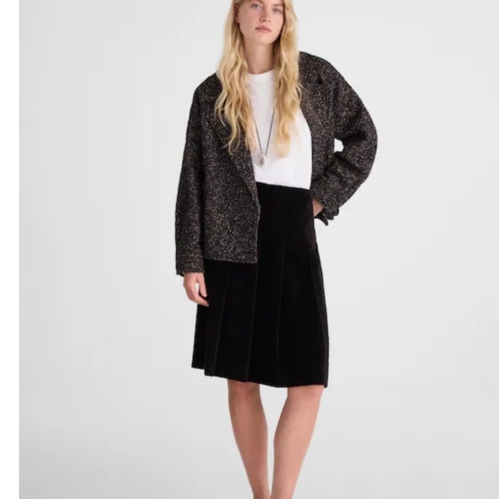 Madewell Black Velvet Pleated‎ A-Line Skirt High Waisted Knee Length Size 10 NWT